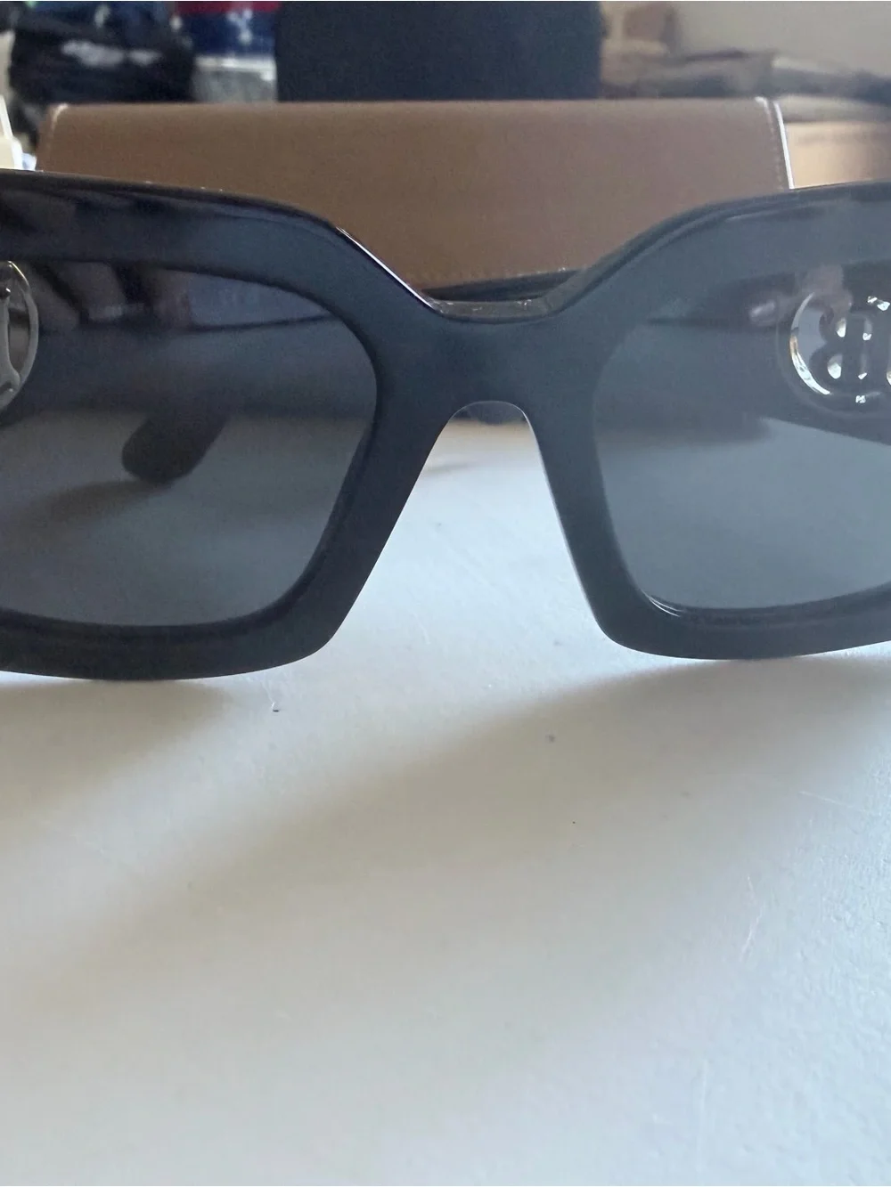 Burberry Black Rectangular Women's Sunglasses with Dark Lenses